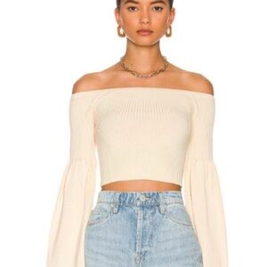 LPA Cream Ribbed Knit Sweater Top